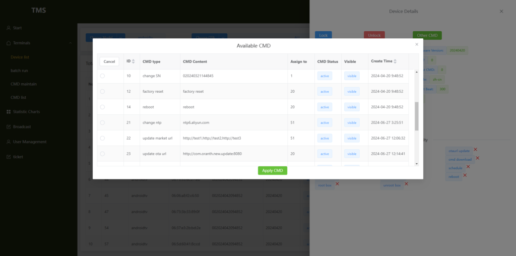 android tv box tms Available CMD