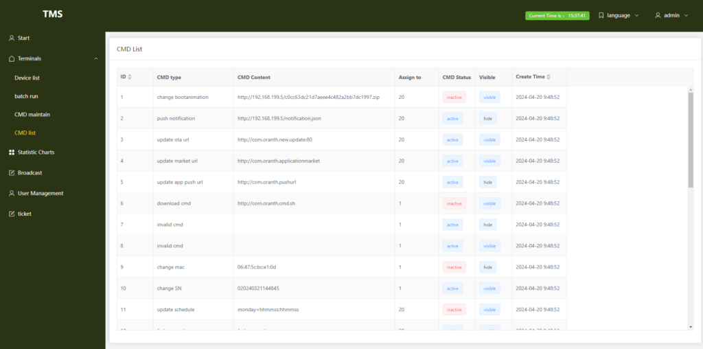 Android TV Box TMS CMD List