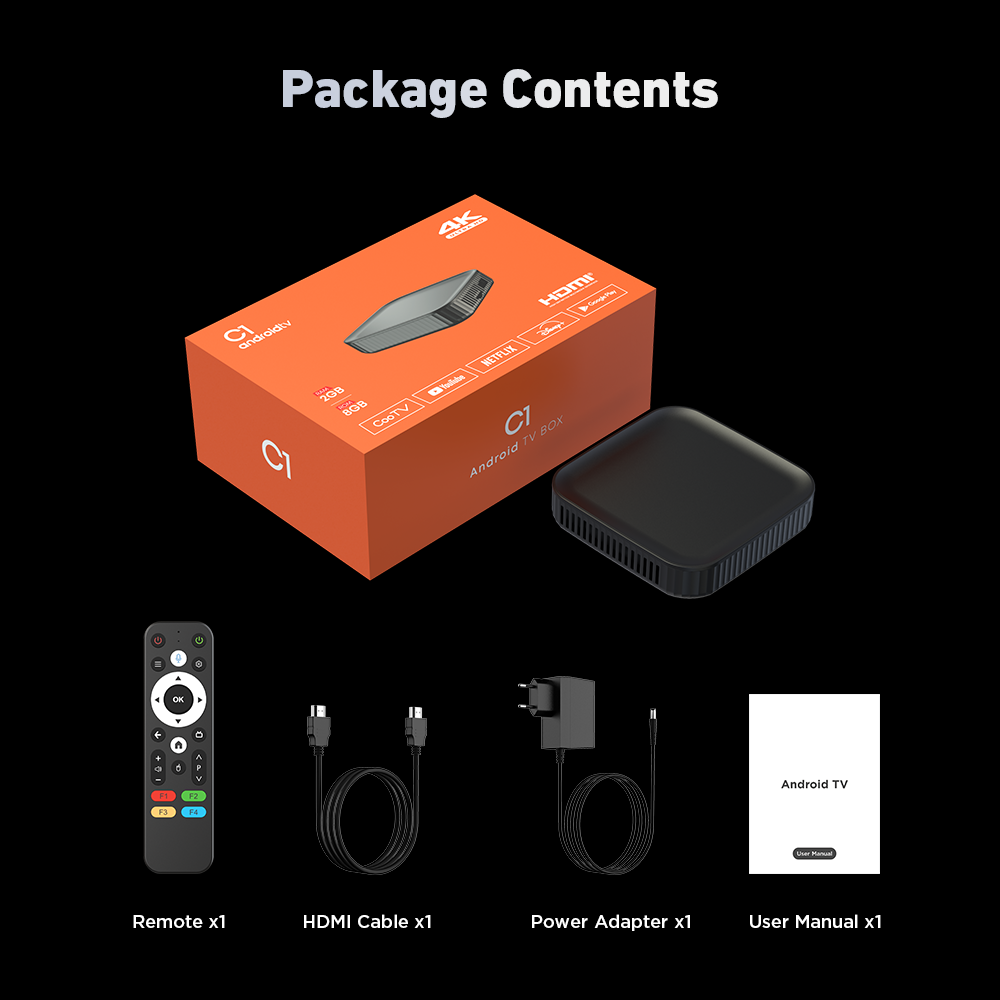 C1 IPTV Stalker Box CooTV C1 Android TV Box & MAG Protocol Support Package Contents